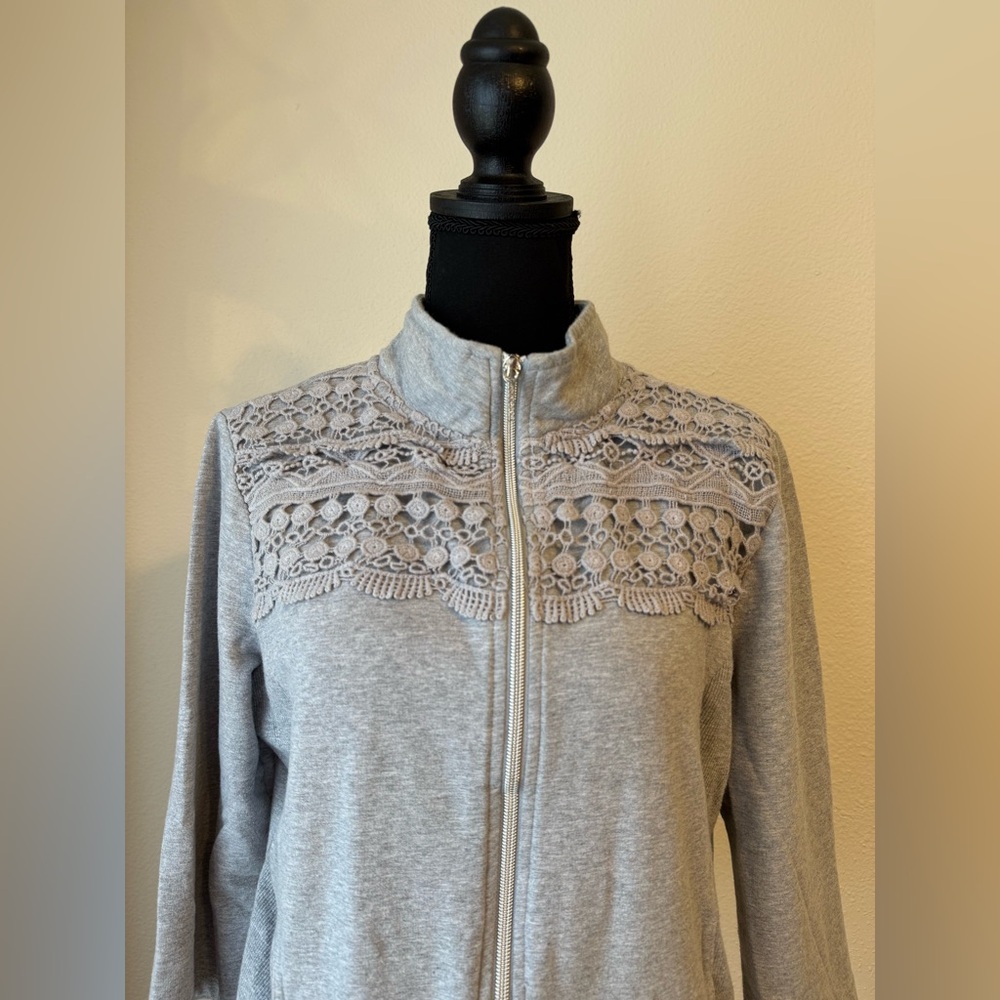 Sportelle Women's Jacket Stretch 3/4 Sleeve Zip Up Gray Size L